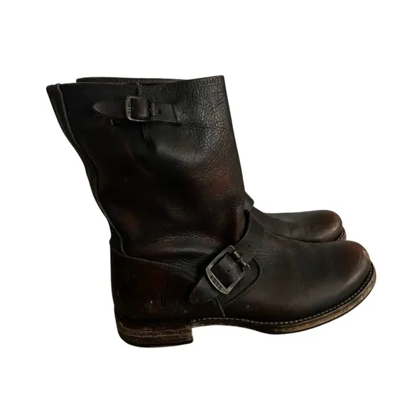Frye Brown Combat Moto Boots with Classic Design Women Size 8