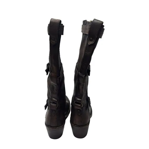 Frye Carmen 3 Strap Tall Western Cowboy Boots Brown Leather Women's 6