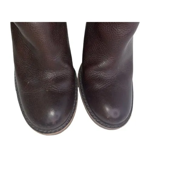 Frye Caroline Campus Tall Brown Leather High Wedge Heel Fashion Boots Size 7.5M