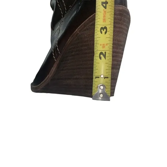 Frye Caroline Campus Tall Brown Leather High Wedge Heel Fashion Boots Size 7.5M