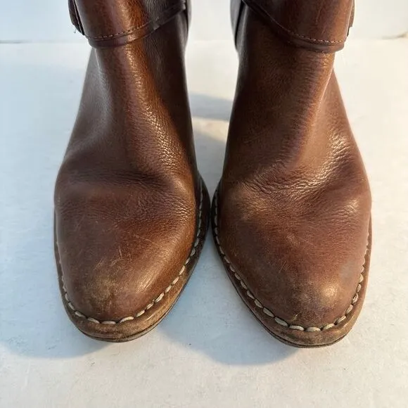 Frye Catherine 10 DBL Leather Mid-Calf Boots Size 8M Brown Buckle Detail Pull On