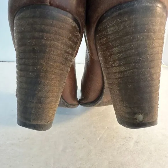 Frye Catherine 10 DBL Leather Mid-Calf Boots Size 8M Brown Buckle Detail Pull On