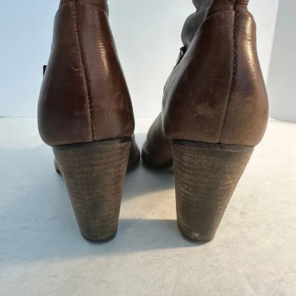 Frye Catherine 10 DBL Leather Mid-Calf Boots Size 8M Brown Buckle Detail Pull On