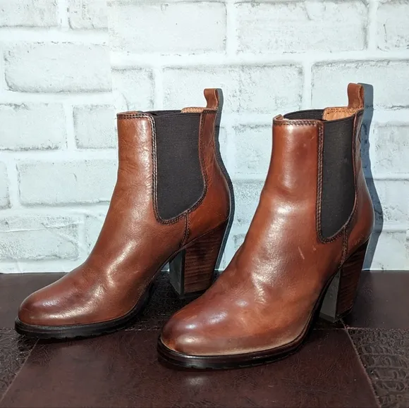 Frye Chelsea Boot Dark Brown Antiqued Polished Leather