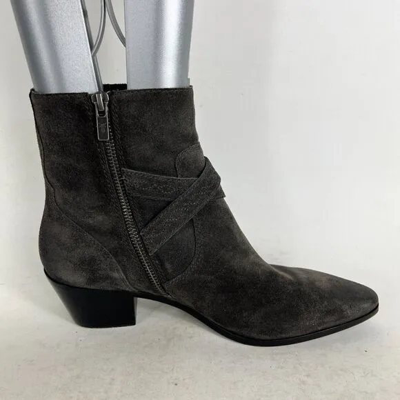 Frye Ellen Ankle Bootie Women 9 Grey Leather Block Heel Buckle Strap 3478027-GIO