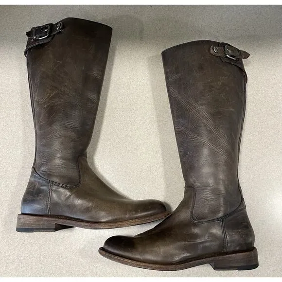 Frye Jayden Buckle Back Zip Women’s 8.5B Brown Extended Calf Casual Dress Boots