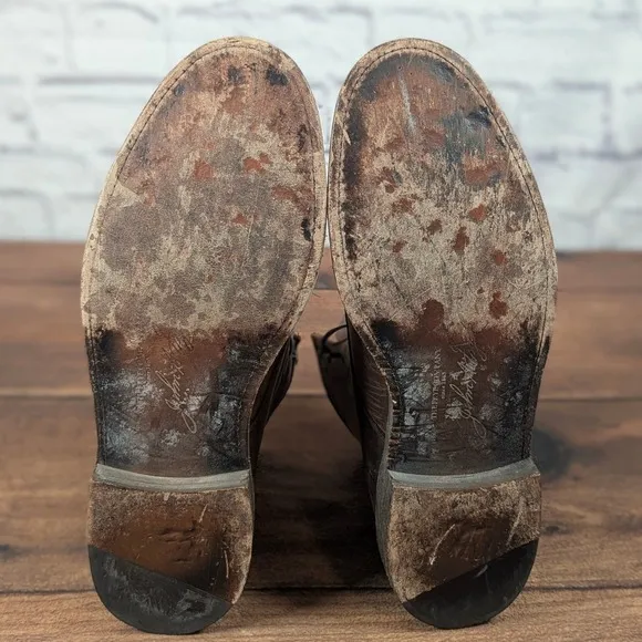 Frye Leather Boots Distressed Lace Up Ankle Casual Brown Mens Size 12 D