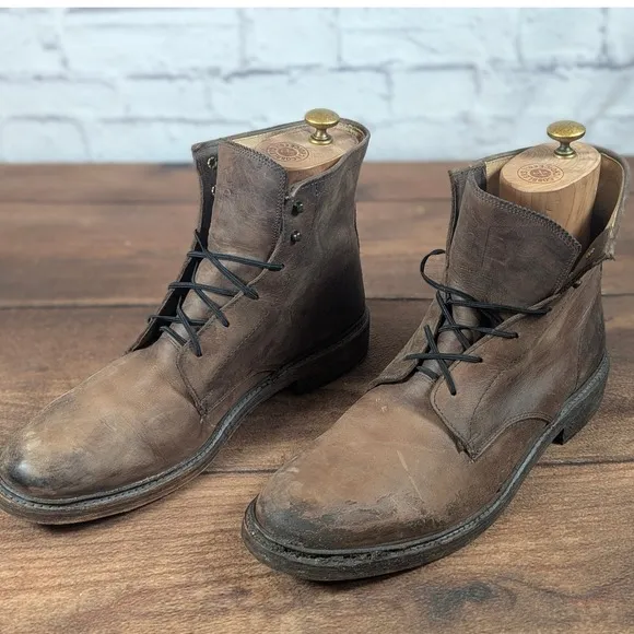 Frye Leather Boots Distressed Lace Up Ankle Casual Brown Mens Size 12 D