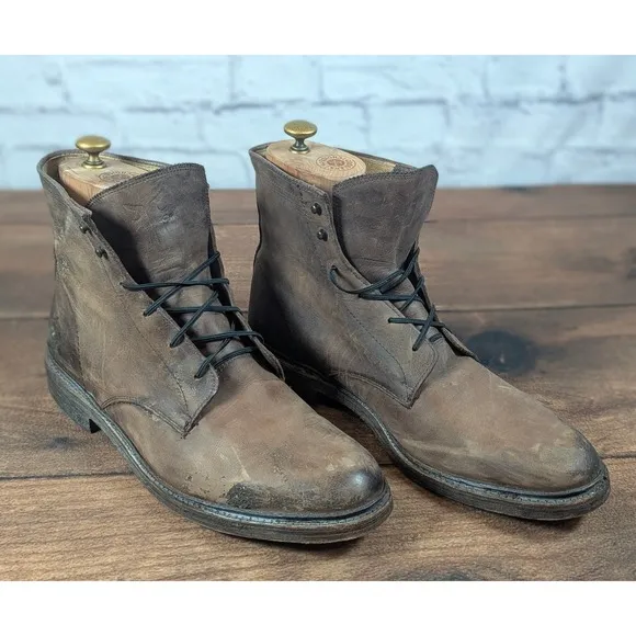 Frye Leather Boots Distressed Lace Up Ankle Casual Brown Mens Size 12 D