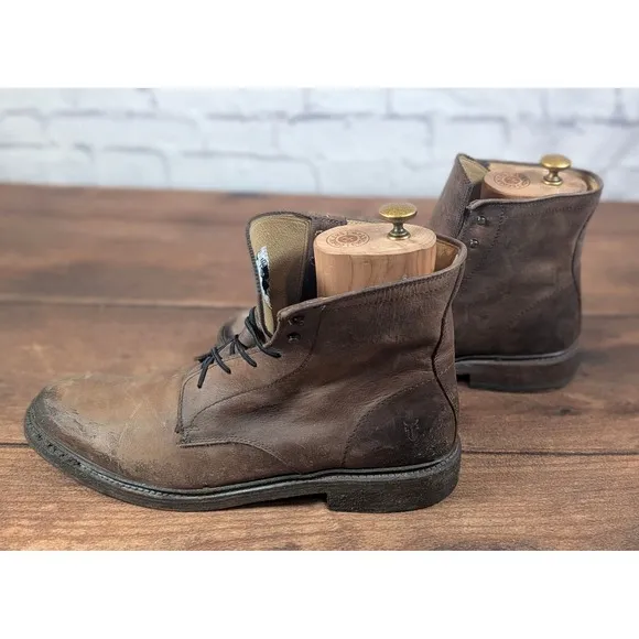 Frye Leather Boots Distressed Lace Up Ankle Casual Brown Mens Size 12 D