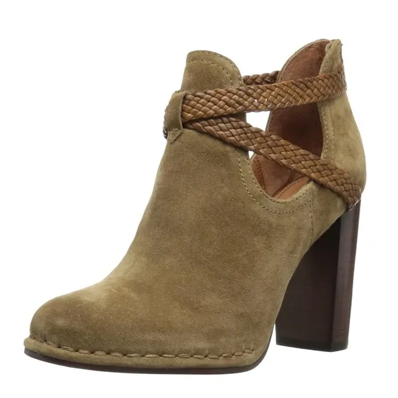 Frye ‘Margaret’ Braided Strap Shootie Ankle Boots in Tan Suede Size 5.5