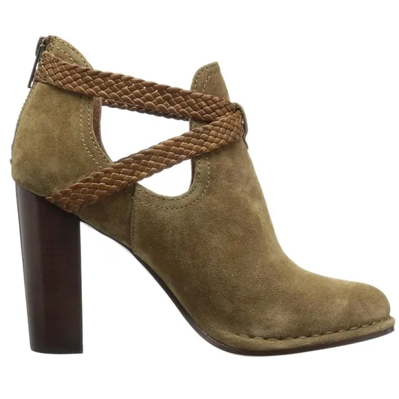 Frye ‘Margaret’ Braided Strap Shootie Ankle Boots in Tan Suede Size 5.5