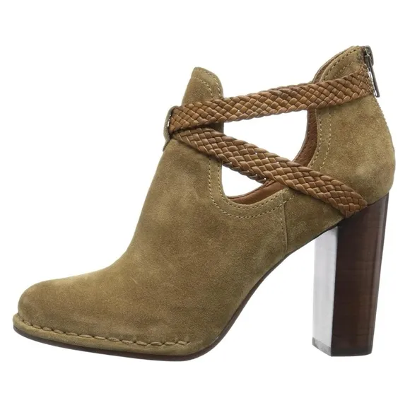 Frye ‘Margaret’ Braided Strap Shootie Ankle Boots in Tan Suede Size 5.5