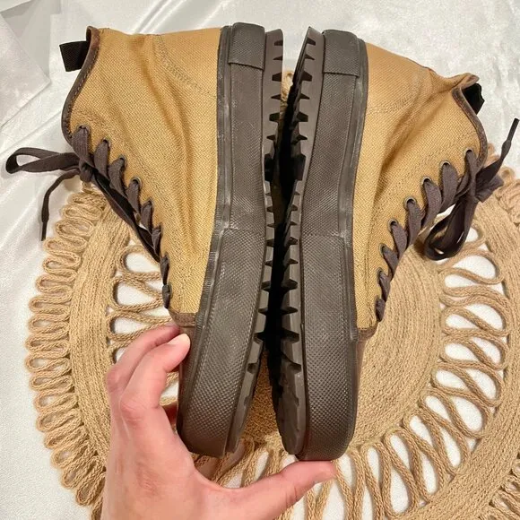 Frye Ryan Lug Midlace 81112 Mens Tan Brown Canvas Lace Up Casual Dress Boots 11