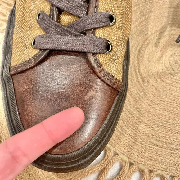 Frye Ryan Lug Midlace 81112 Mens Tan Brown Canvas Lace Up Casual Dress Boots 11