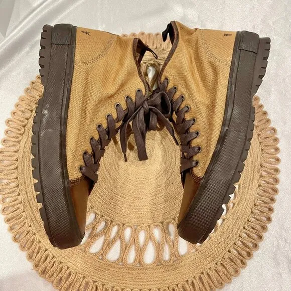 Frye Ryan Lug Midlace 81112 Mens Tan Brown Canvas Lace Up Casual Dress Boots 11