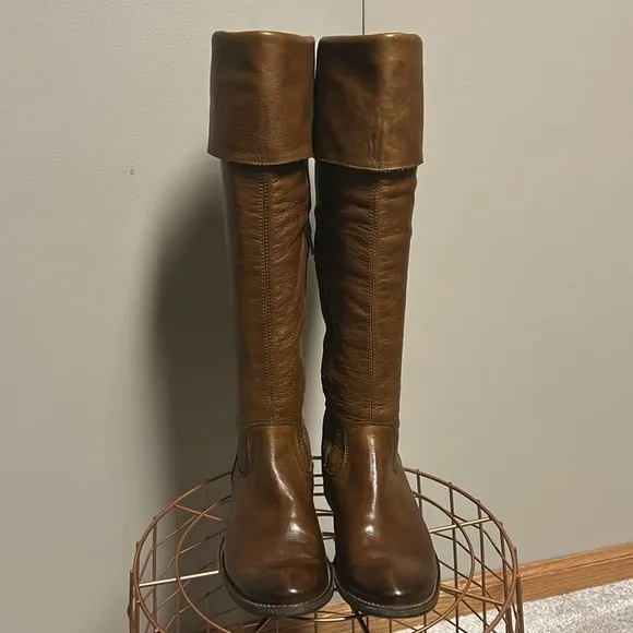 FRYE Shirley OTK Over The Knee Boots, Cognac, Size 8.5, Inside Zipper, #77739