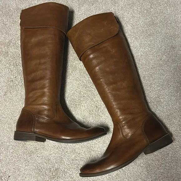 FRYE Shirley OTK Over The Knee Boots, Cognac, Size 8.5, Inside Zipper, #77739