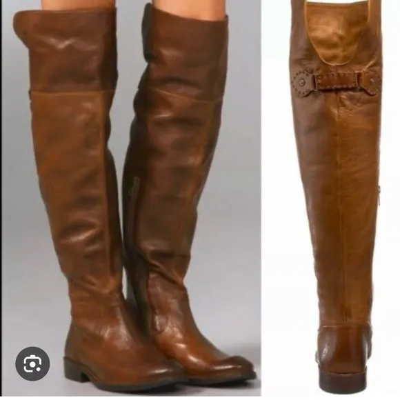 FRYE Shirley OTK Over The Knee Boots, Cognac, Size 8.5, Inside Zipper, #77739