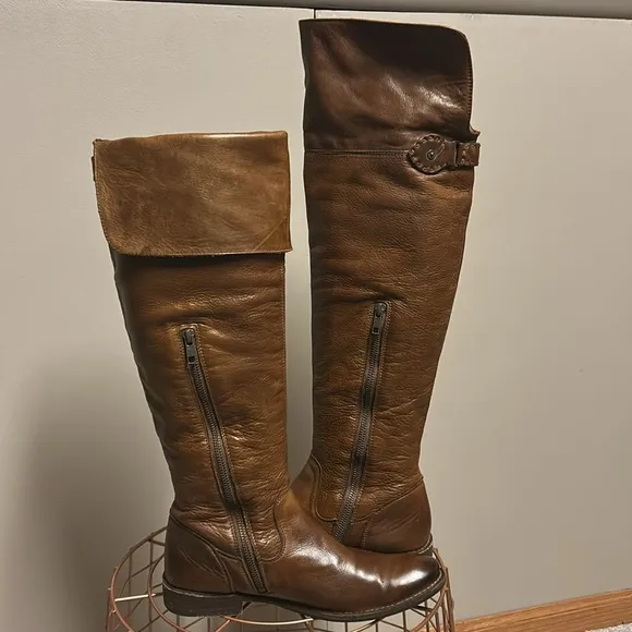 FRYE Shirley OTK Over The Knee Boots, Cognac, Size 8.5, Inside Zipper, #77739