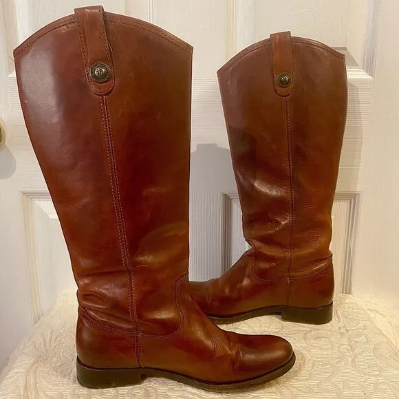 Frye Tall Melissa Button 2 Mahogany Brown Leather Riding Boots Size 7
