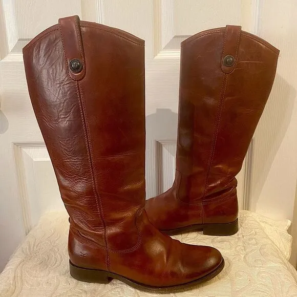 Frye Tall Melissa Button 2 Mahogany Brown Leather Riding Boots Size 7