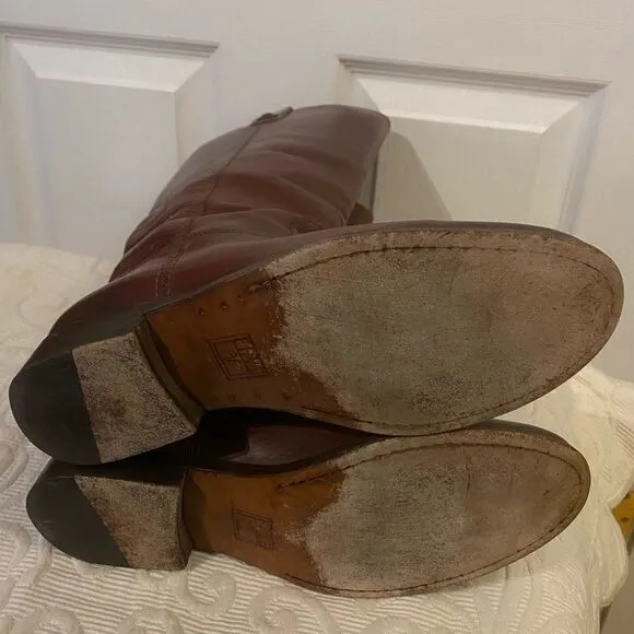 Frye Tall Melissa Button 2 Mahogany Brown Leather Riding Boots Size 7