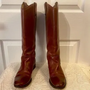 Frye Tall Melissa Button 2 Mahogany Brown Leather Riding Boots Size 7