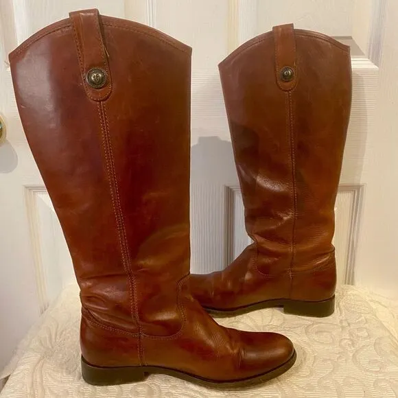 Frye Tall Melissa Button 2 Mahogany Brown Leather Riding Boots Size 7