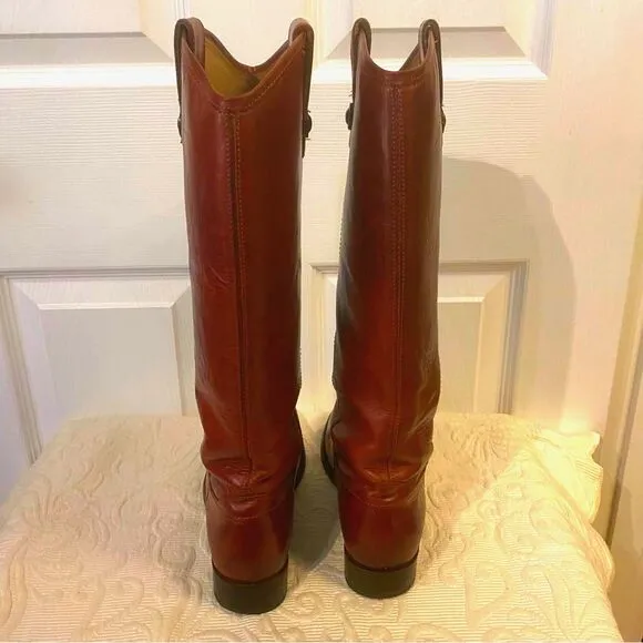 Frye Tall Melissa Button 2 Mahogany Brown Leather Riding Boots Size 7