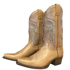 Frye Vintage Tan Gold Leather Pointed Toe Daisy Duke Cowgirl Boots Size 7