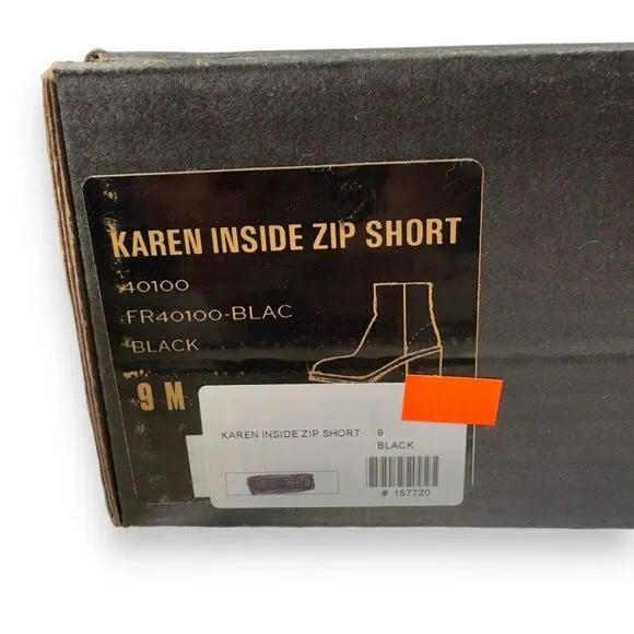 Frye Karen Inside Zip Short Heeled Leather Boots Distressed Black Women's 9M