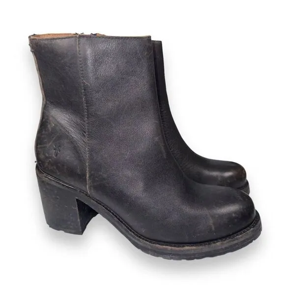 Frye Karen Inside Zip Short Heeled Leather Boots Distressed Black Women's 9M