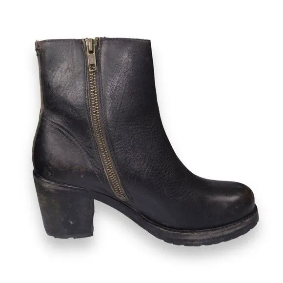 Frye Karen Inside Zip Short Heeled Leather Boots Distressed Black Women's 9M