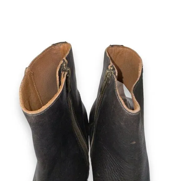 Frye Karen Inside Zip Short Heeled Leather Boots Distressed Black Women's 9M