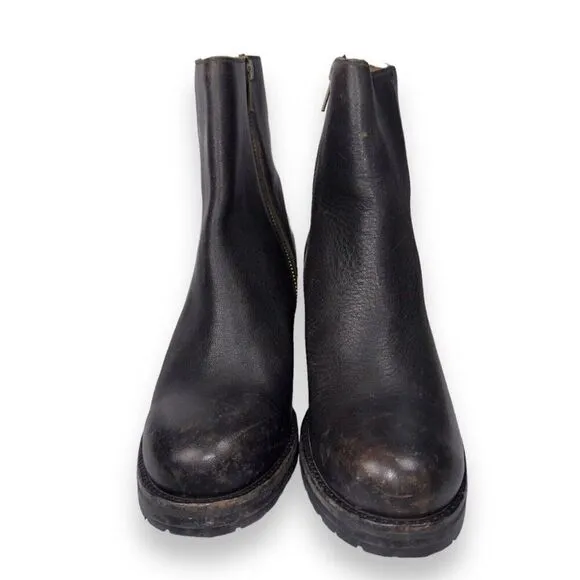 Frye Karen Inside Zip Short Heeled Leather Boots Distressed Black Women's 9M