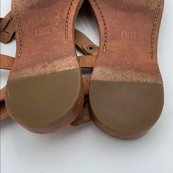 Frye *Rachael* ring T-strap Womans brown leather sandals NWOT size 8