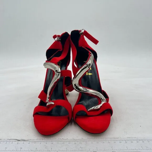 FSJ Red Open Toe Stylish Sandal Ankle Strap Crystal Heels Wedding Party Shoes