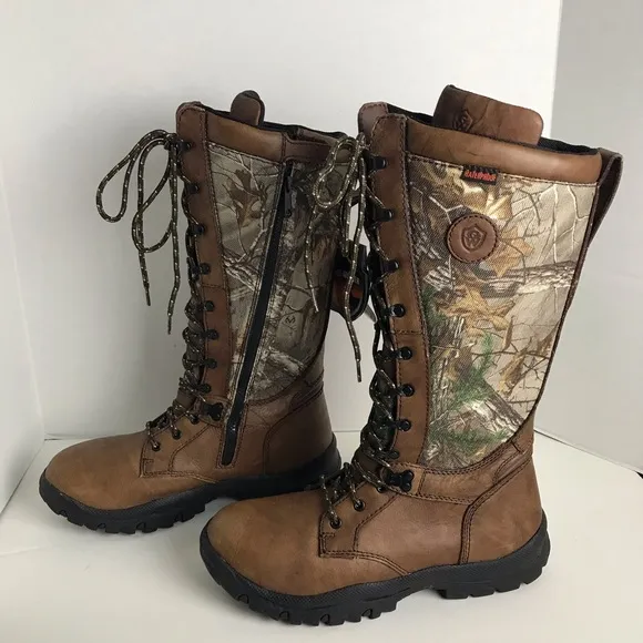 Game Winner Realtree Camo Leather Waterproof Zip Snake Hunting Boots Mens Sz 12