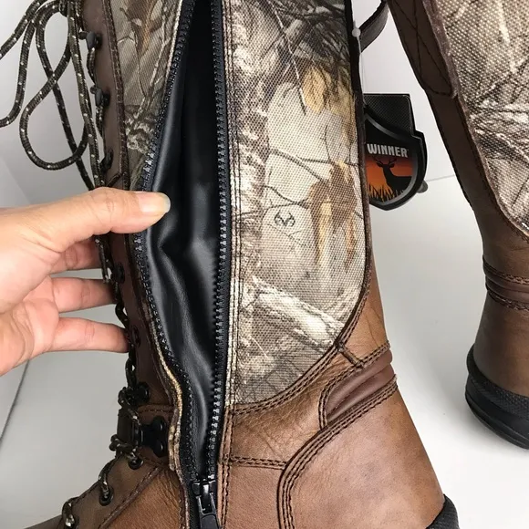Game Winner Realtree Camo Leather Waterproof Zip Snake Hunting Boots Mens Sz 12