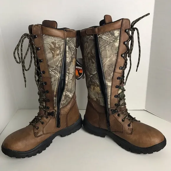 Game Winner Realtree Camo Leather Waterproof Zip Snake Hunting Boots Mens Sz 12