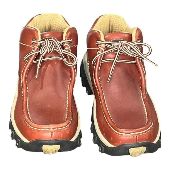 GBX Leather Ankle Boots Casual Lace Up‎ Lug Sole Brown Shoes Men Size 7.5