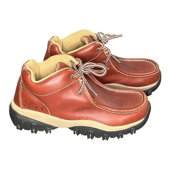 GBX Leather Ankle Boots Casual Lace Up‎ Lug Sole Brown Shoes Men Size 7.5
