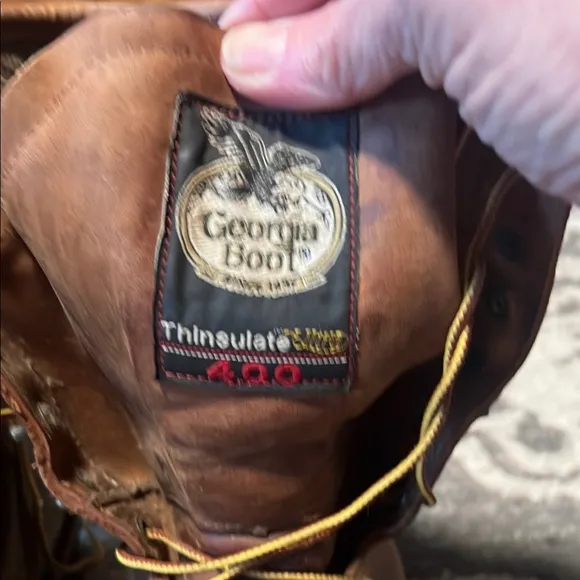 Georgia Boot Brown Leather Work Boots with Lace-Up Design steel toe