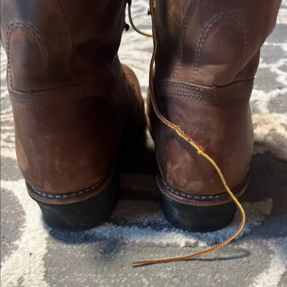 Georgia Boot Brown Leather Work Boots with Lace-Up Design steel toe
