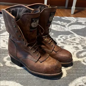 Georgia Boot Brown Leather Work Boots with Lace-Up Design steel toe