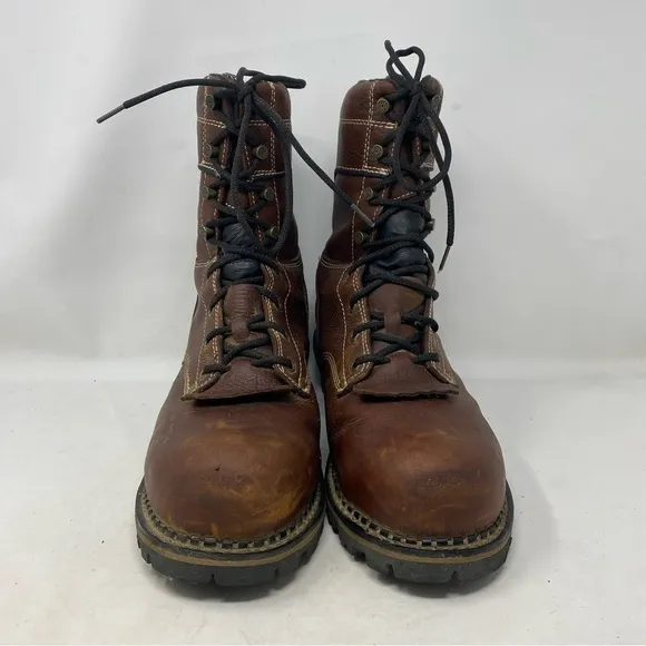 Georgia Boot Men’s Dark Brown Leather 9” Logger CT Work Boots Size 10W