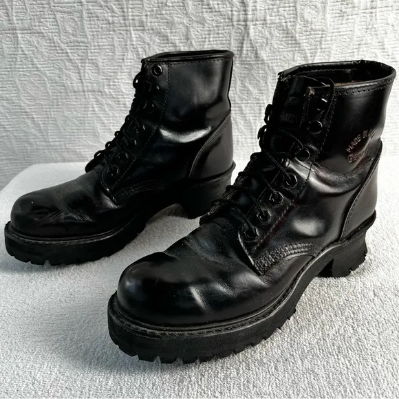 Georgia Boots Mens 7 Womens 8 Black Leather Lace Up Soft Toe Logger Work Sawyer