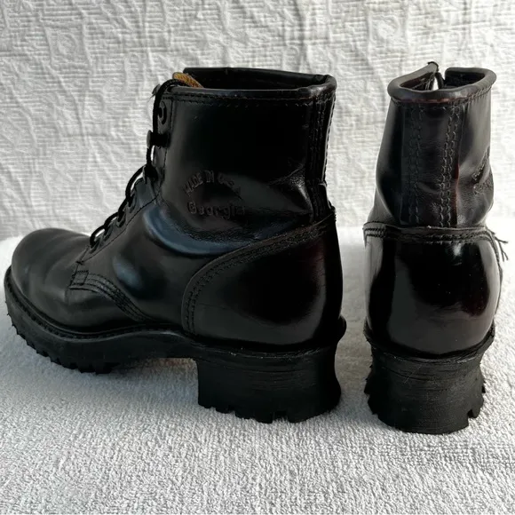 Georgia Boots Mens 7 Womens 8 Black Leather Lace Up Soft Toe Logger Work Sawyer