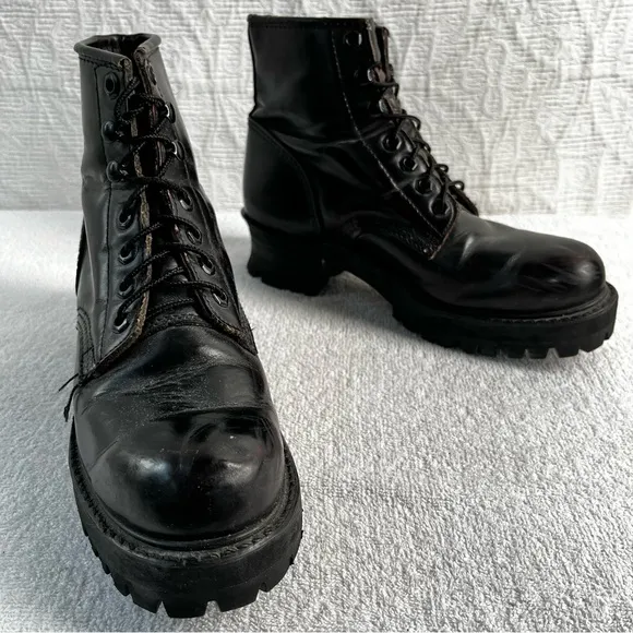 Georgia Boots Mens 7 Womens 8 Black Leather Lace Up Soft Toe Logger Work Sawyer